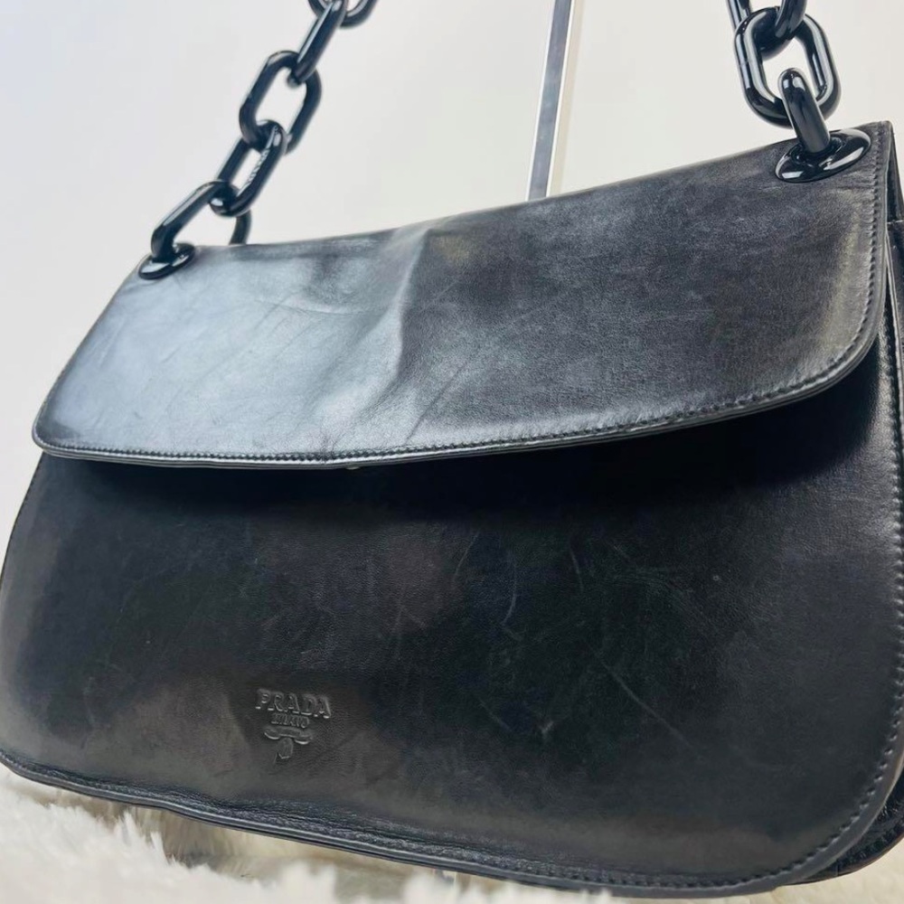 Black Prada shoulder bag with Acrylic Chain Strap